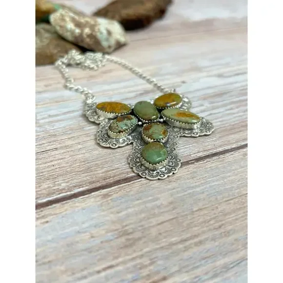 Handmade Sterling Silver Old Stock Royston Turquoise Butterfly Necklace Signed